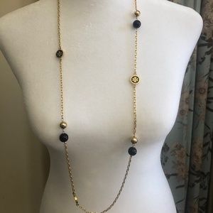 Tory Burch Gold & Black Logo Necklace